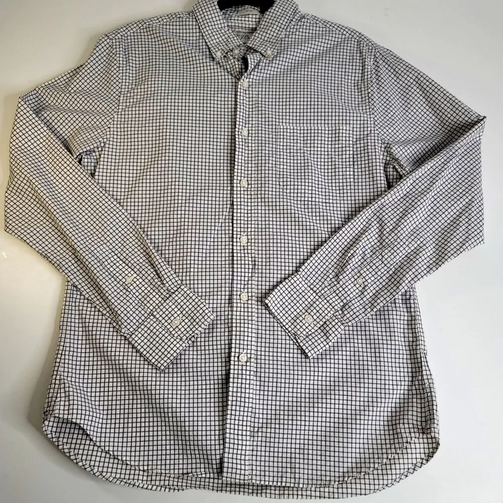 J.Crew Secret Wash Shirt Men's Slim Medium Brown Blue Check Cotton Button Front
